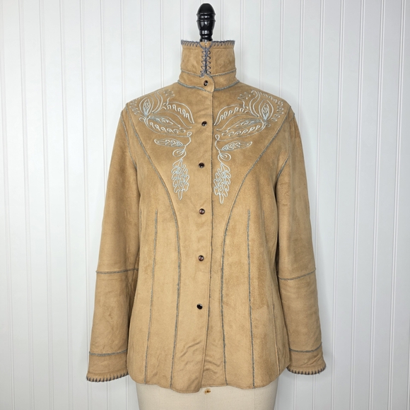 Tasha Polizzi Jackets & Blazers - Tasha Polizzi Tasha Polizzi Western Embroidered Faux Suede Jacket Tan Size M